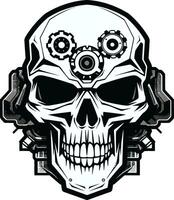 Gothic Mechanical Skull A Gothic Industrial Vision Monochromatic Machine Skull Where Cogs Conspire vector