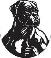 deportivo espíritu desvelado negro logo con Boxer mascota poderoso músculo vector icono en negro