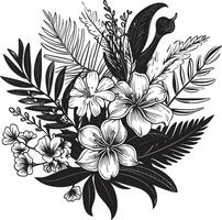 Exotic Beauty Unveiled Black Logo with Botanical Florals Tropical Serenity Vector Icon in Black