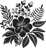 Iconic Paradise Black Logo with Exotic Floral Lush Botanical Beauty Black Floral Logo Vector Icon