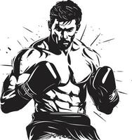 Mighty Fighter Black Boxing Man Logo Vector Icon Pugilistic Prowess Boxing Man Design Emblem