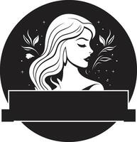 Timeless Allure Black Face Vector Icon with Womans Profile in Monochrome Elegant Lines Black Logo with Females Face Icon in Monochrome