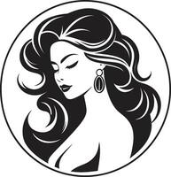 Mystical Elegance Black Emblem with Womans Face Icon Eternal Beauty Logo of a Womans Face in Black vector