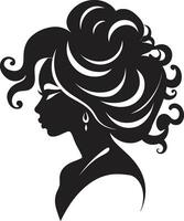 esculpido gracia negro logo con mujeres cara en monocromo eterno elegancia negro cara emblema diseño con mujeres perfil en monocromo vector