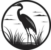 Contemporary Heron Graphic Design Black and White Heron Emblem vector