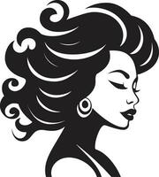 Empowerment through Serenity Black Female Face Emblem in Monochrome Intriguing Elegance Vector Icon of Females Face in Black Monochrome