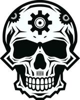 Elegant Black Skull Symbol The Nexus of Art and Tech Sleek Mechanical Skull in Monochromatic Mastery vector