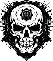 Cybernetic Skull Profile Where Gears Meet Bones Mystical Black Skull Icon The Mechanism of Dark Arts vector