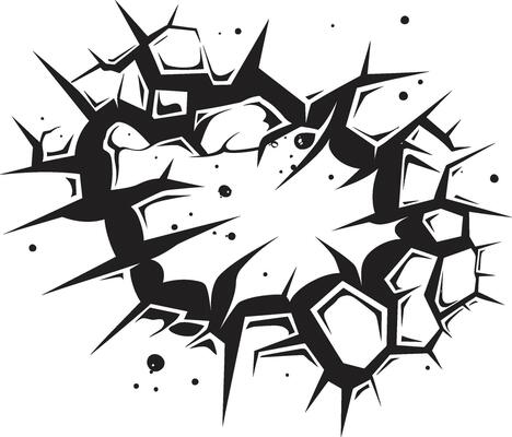 Black and Bold Comic Book Broken Wall Vector Icon Iconic Breakthrough Comic Book Broken Wall Logo