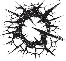 Action Packed Art Black Broken Wall Logo Vector Icon Kapow Comic Book Design Broken Wall Emblem in Black