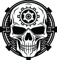 Monochromatic Machine Icon Where Cogs Conspire Elegant Skull Icon in the Age of Cybernetics vector