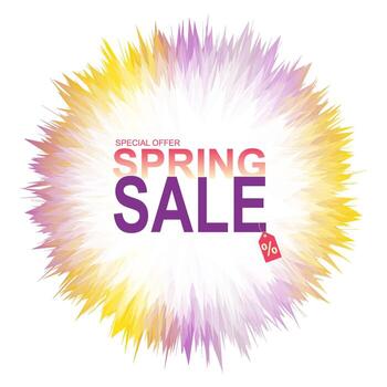 Spring sale banner with abstract geometric colorful splashes. vector