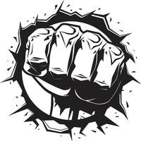 Vector Punch Fist Breaking Through the Wall Icon Impactful Power Black Logo Design with Fist and Wall