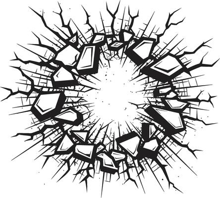 Action Packed Art Black Broken Wall Logo Vector Icon Kapow Comic Book Design Broken Wall Emblem in Black