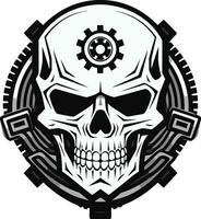 Gothic Machine Skull An Industrial Symphony Monochromatic Skull Icon Where Cogs and Circuits Conspire vector