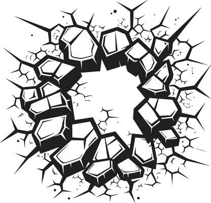 Adventurous Art Vector Icon in Black Comic Book Pow Vector Artistry Broken Wall Emblem in Black