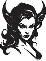 Elegant Eruption Iconic Enchantment with Beautiful Female Demon Sensual Allure Black Logo Design with Enigmatic Demon vector