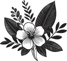 icónico paraíso soltado negro emblema diseño negro y lozano exótico floral vector