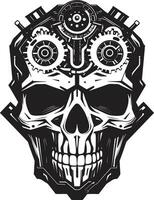 Gothic Machine Skull An Industrial Symphony Monochromatic Skull Icon Where Cogs and Circuits Conspire vector