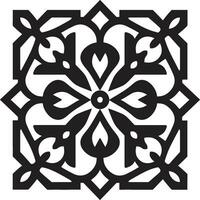 elegante floral simetría Arábica losas emblema intrincado floral magia Arábica logo en negro vector