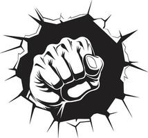 Cartoon Heroics Black Logo with Punching Fist Impactful Expression Vector Icon in Black