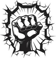 Cartoon Heroics Black Logo with Punching Fist Impactful Expression Vector Icon in Black