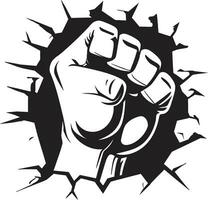 Epic Black Logo Cartoon Punching Fist through Cracked Wall Vector Punch Fist Breaking Through the Wall Icon