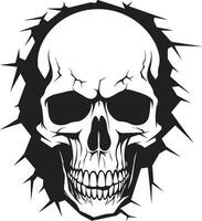 Creepy Skull Icon Unveiling from the Walls Depths Vector Skull Peering Through Cracks A Symbol of Mystery