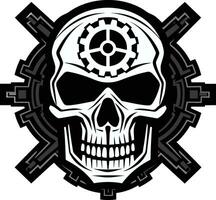 Monochromatic Tech Skull Majesty The Robotic Renaissance Elegant Cyber Emblem A Portrait of Modern Innovation vector