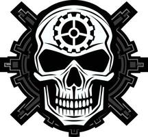 Monochromatic Tech Skull Majesty The Robotic Renaissance Elegant Cyber Emblem A Portrait of Modern Innovation vector