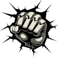 Shattered Wall Strength Black Logo with Cartoon Fist Exquisite Force Art Fist and Wall in Black Vector