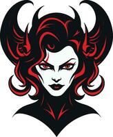 vector arte desvelado enigmático demonio logo encantador belleza negro demonio icono en vector