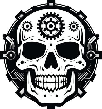 Monochromatic Machine Icon Where Cogs Conspire Elegant Skull Icon in the Age of Cybernetics vector