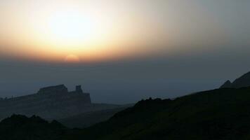 Gloomy sunset in the mountains photo