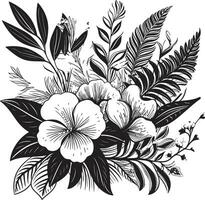 Tropical Splendor Botanical Floral Emblem in Black Black Beauty Exotic Floral Logo Mastery vector