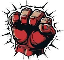 Black and Dynamic Fist Breaking Wall Vector Mighty Impact Cartoon Fist and Wall Logo