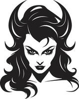 Sinfully Alluring Black Demon Logo Vector Icon Mystical Seductress Beautiful Female Demon Emblem