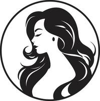 Intriguing Elegance Vector Icon of Females Profile in Black Subtle Charm Black Logo with Females Visage in Monochrome