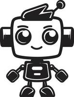 píxel paladín un miniatura guardián mascota en negro micro maravilla un esmeradamente diseñado robot emblema vector