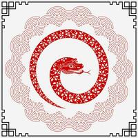 Happy Chinese new year 2025 Zodiac sign, year of the Snake, with red paper cut art and craft style vector