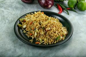 Stir fried rice with vegetables photo