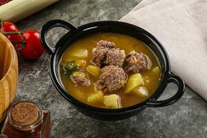 Soup with beef meatball and vegetables photo