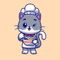 Cute Cat Chef Cooking Cartoon Vector Icon Illustration. Animal Food  Icon Concept Isolated Premium Vector. Flat Cartoon Style