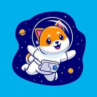 linda shiba inu astronauta dibujos animados vector icono ilustración. animal Ciencias icono concepto aislado prima vector. plano dibujos animados estilo