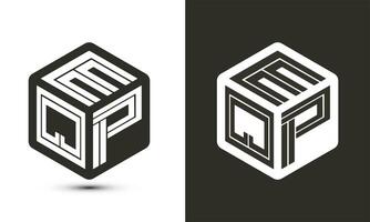 EQP letter logo design with illustrator cube logo, vector logo modern alphabet font overlap style.