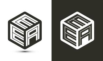 EEA letra logo diseño con ilustrador cubo logo, vector logo moderno alfabeto fuente superposición estilo.