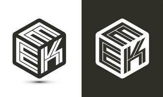 EEK letter logo design with illustrator cube logo, vector logo modern alphabet font overlap style.