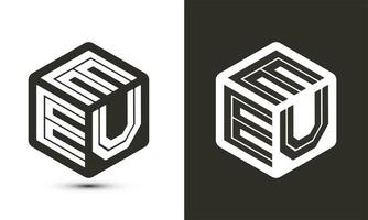 EEU letter logo design with illustrator cube logo, vector logo modern alphabet font overlap style.