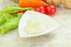 Organic mayonnaise sauce in the bowl photo