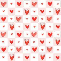 Seamless pattern with abstract hearts on a square grid background. Print for Valentine's Day. Vector graphics.
